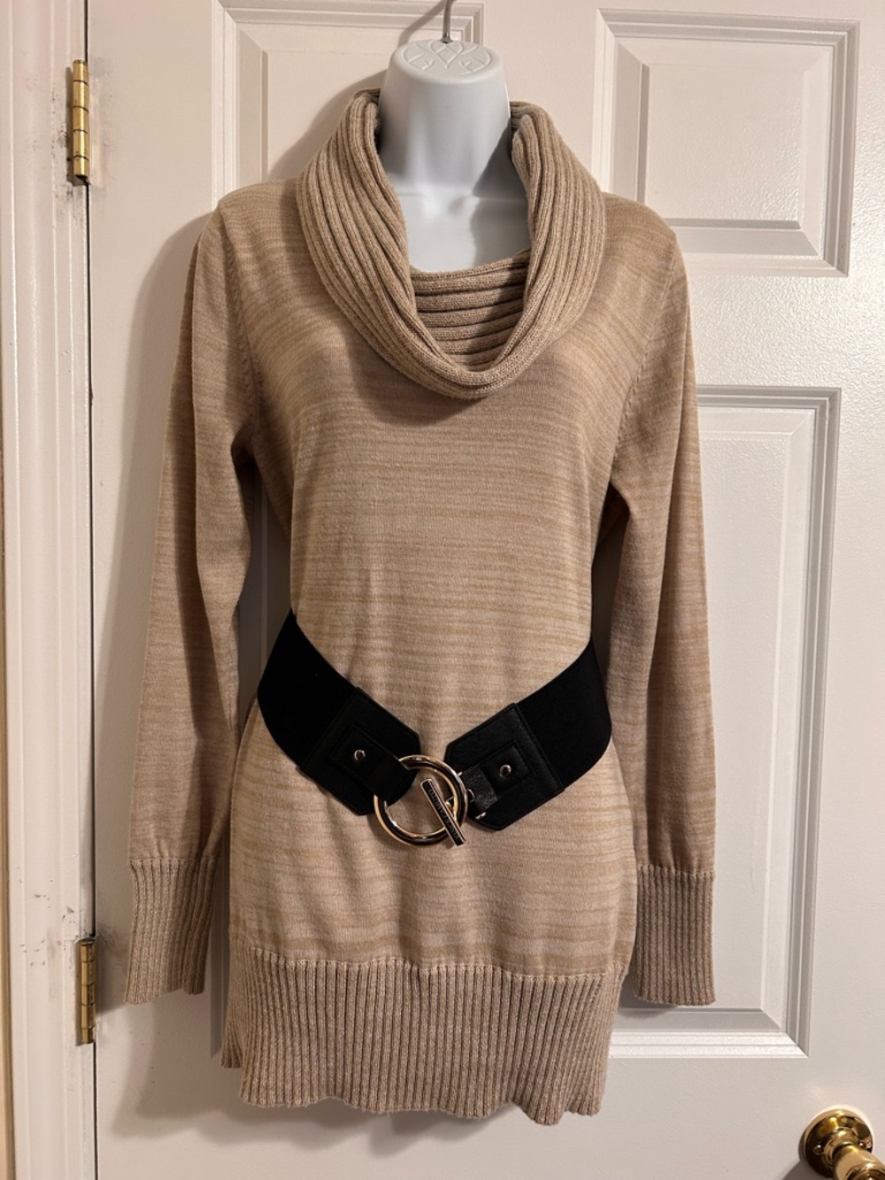 The Limited Beige Cowl Neck Tunic Sweater